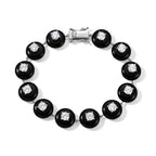 D'Joy - Moissanite & Dyed Black Jade Bracelet (Size - 7.5) in Rhodium Overlay Sterling Silver 51.90 Ct, Silver Wt. 10.00 Gms_8688593