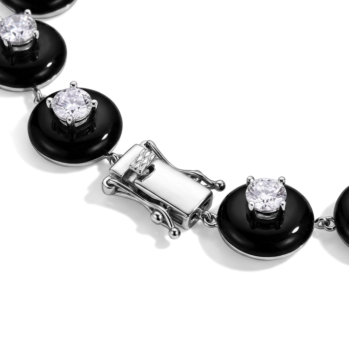 D'Joy - Moissanite &amp; Black Jade Beads Bracelet (Size - 7.5) in Rhodium Overlay Sterling Silver 51.90 Ct, Silver Wt. 10.00 Gms 8688593 4