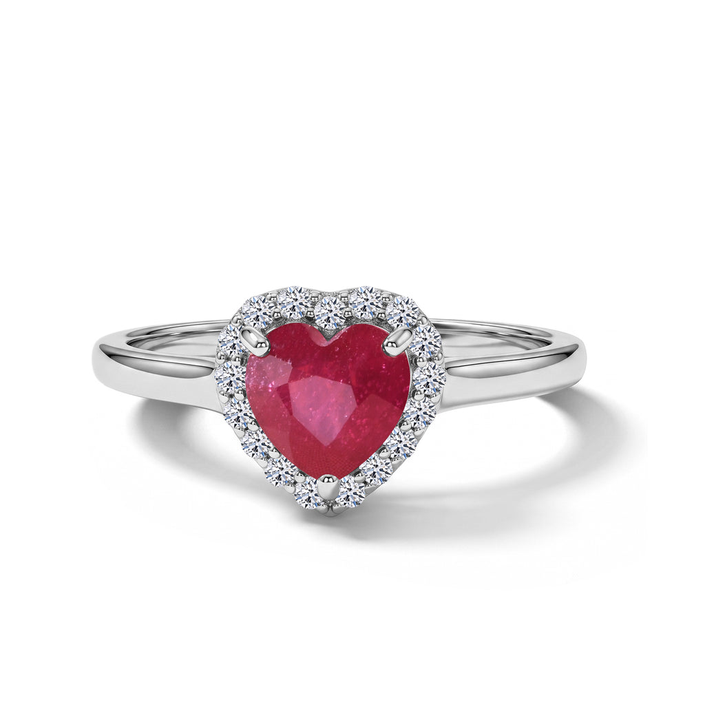 Luxuriant - Fissure Filled Ruby & Lab Grown Diamond Halo Heart Ring in Rhodium Overlay Sterling Silver 2.18 Ct._8688646