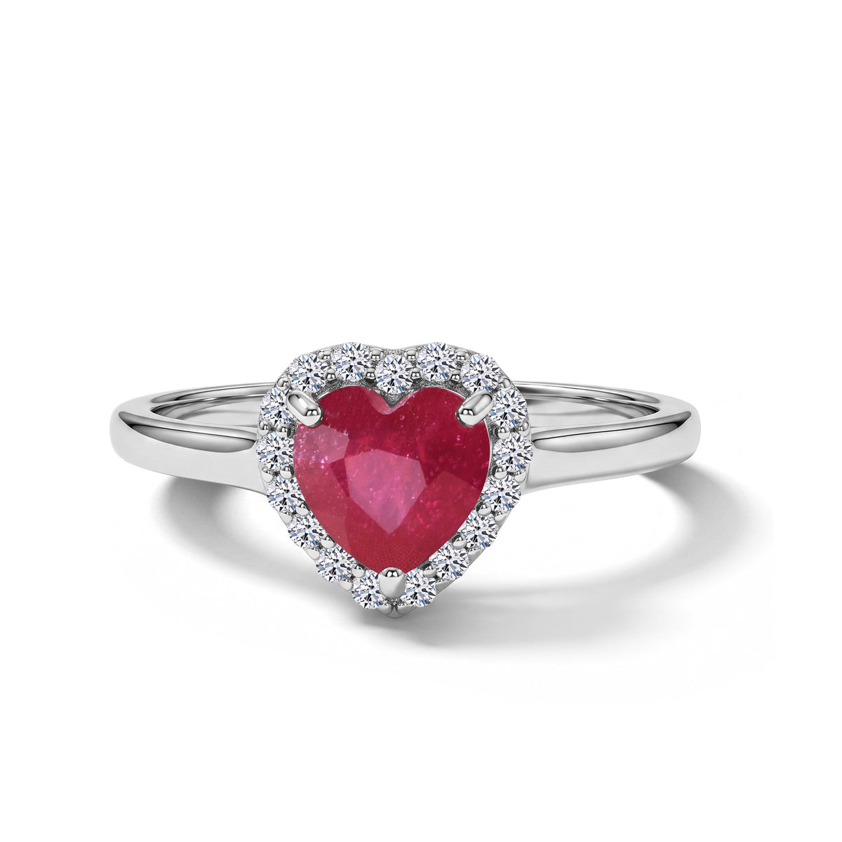 Premium African Ruby &amp; Luxuriant Lab Grown Diamond Halo Heart Ring in Rhodium Overlay Sterling Silver 2.18 Ct. 8688646 0