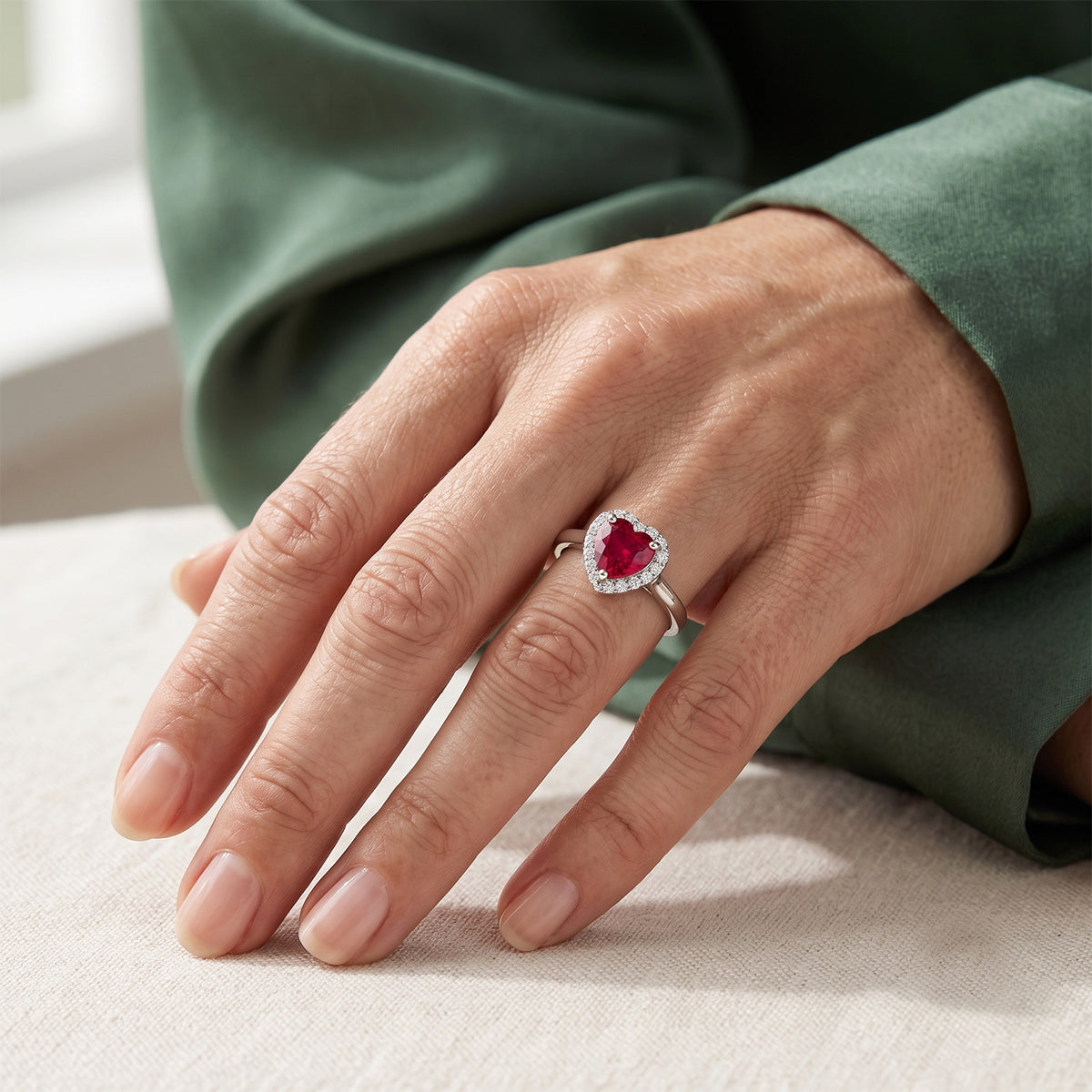 Premium African Ruby &amp; Luxuriant Lab Grown Diamond Halo Heart Ring in Rhodium Overlay Sterling Silver 2.18 Ct. 8688646 2