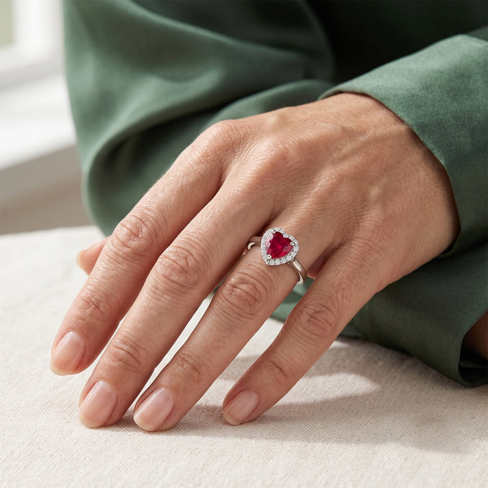Premium African Ruby &amp; Luxuriant Lab Grown Diamond Halo Heart Ring in Rhodium Overlay Sterling Silver 2.18 Ct. 8688646 2