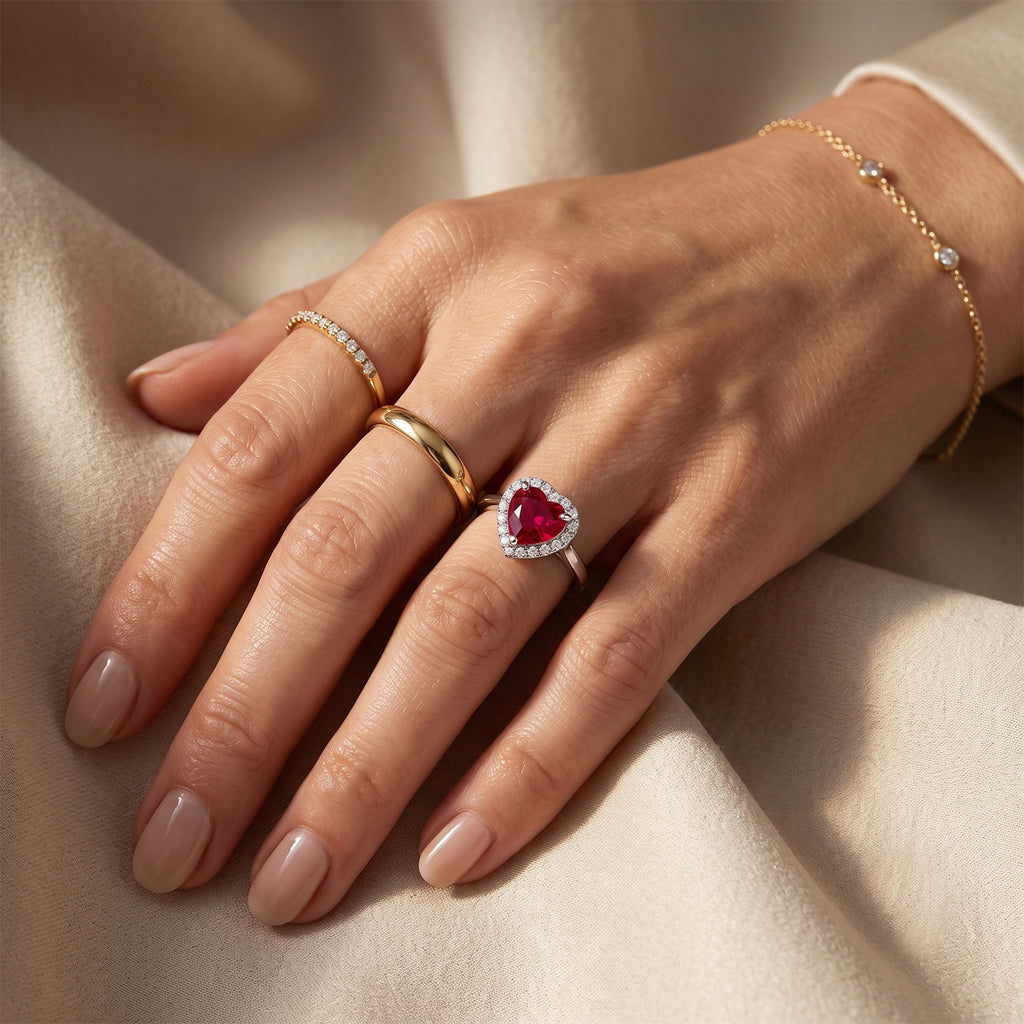 Luxuriant - Fissure Filled Ruby & Lab Grown Diamond Halo Heart Ring in Rhodium Overlay Sterling Silver 2.18 Ct._8688646_2
