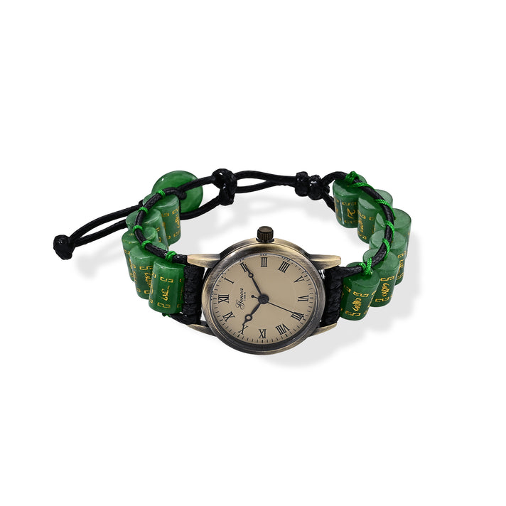 Genoa Time V2 SL68 Quartz Movement Water Resistant Bronze Dial &amp; PNP Imitation Bronze Plated Case Womens Watch with Green Jade Six Character Mantra Pattern Bracelet 8688902 1