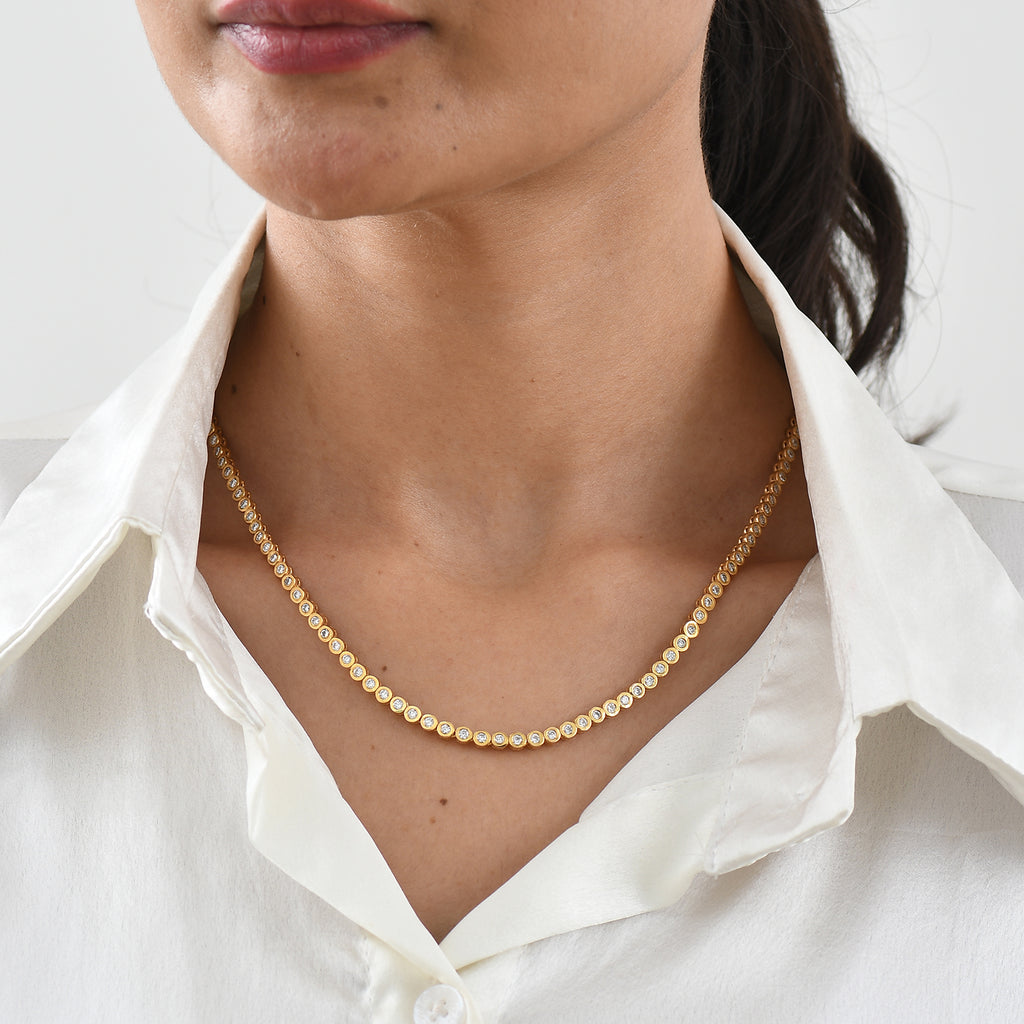 Rachel Galley - SGL Certified Lab Grown Diamond (SI/G-H) Necklace(Size - 20) with GB Lock Box in 18K Vermeil Yellow Gold Plated Sterling Silver 5.75 Ct, Silver Wt. 21.23 Gms_8688920_1