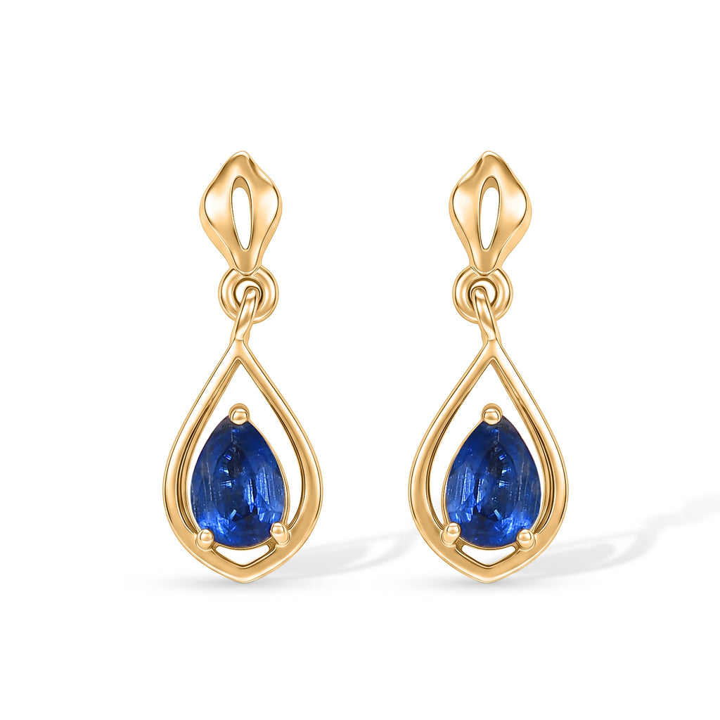 D'Joy - Kyanite Dangling Earring with Push Post in Yellow Gold Plated Sterling Silver 1.10 Ct._8689020