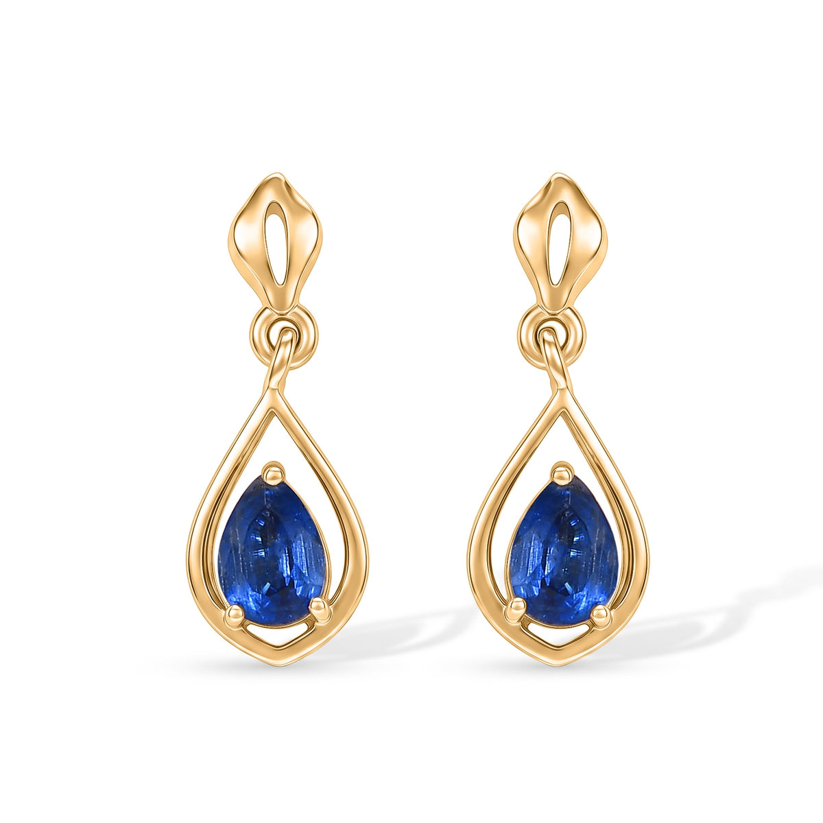 D'Joy -  AAA Natural Kashmir Kyanite Dangling Earring with Push Post in Yellow Gold Plated Sterling Silver 1.10 Ct. V32575863 0