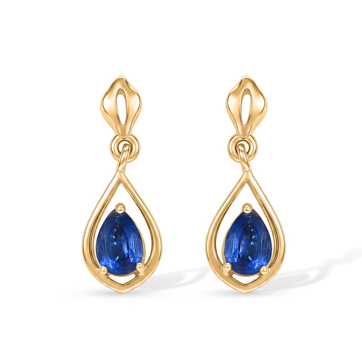 D'Joy -  AAA Natural Kashmir Kyanite Dangling Earring with Push Post in Yellow Gold Plated Sterling Silver 1.10 Ct. V32619693 1