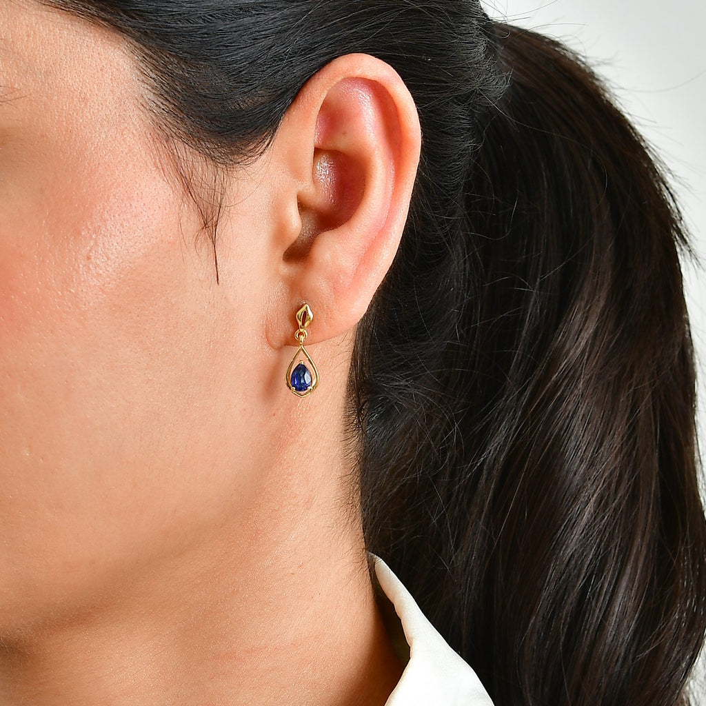 D'Joy - Kyanite Dangling Earring with Push Post in Yellow Gold Plated Sterling Silver 1.10 Ct._8689020_1