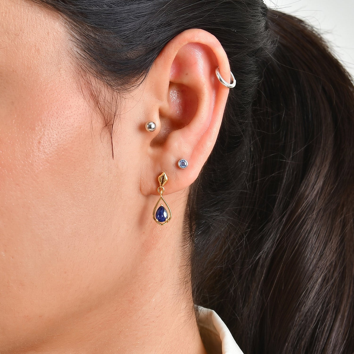 D'Joy -  AAA Natural Kashmir Kyanite Dangling Earring with Push Post in Yellow Gold Plated Sterling Silver 1.10 Ct. V32575863 3