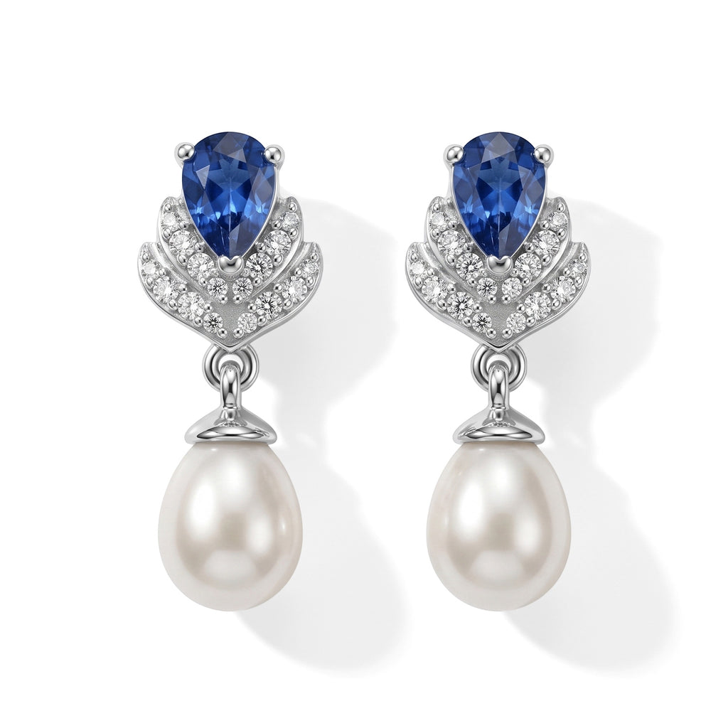 D'Joy - Kyanite, Fresh Water Pearl & White Zircon Dangling Earring with Push Post in Platinum Overlay Sterling Silver 6.50 Ct._8689022