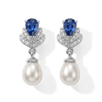 D'Joy - Kyanite, Fresh Water Pearl & White Zircon Dangling Earring with Push Post in Platinum Overlay Sterling Silver 6.50 Ct._8689022