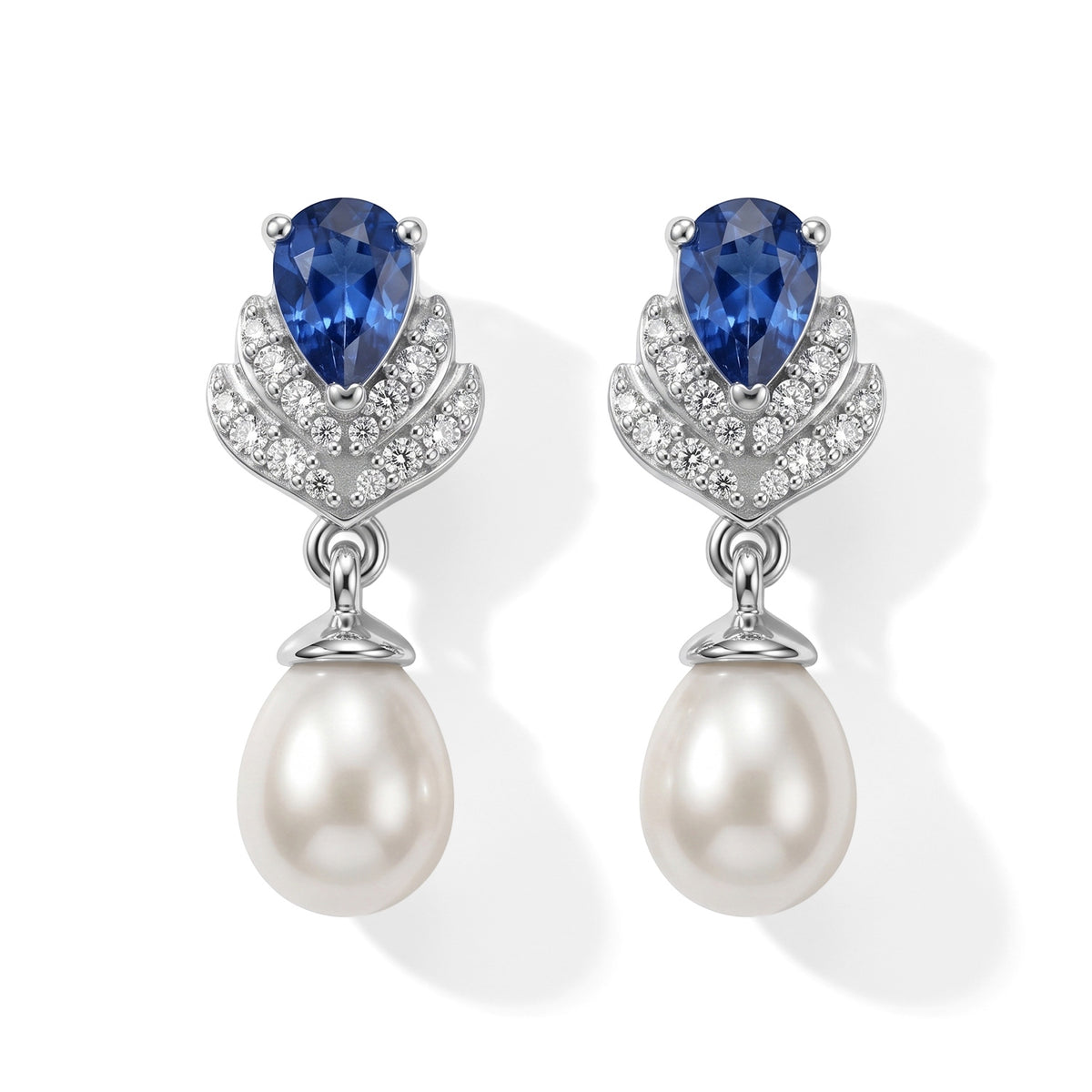 D'Joy -  AAA Natural Kashmir Kyanite, Fresh Water Pearl &amp; White Zircon Dangling Earring with Push Post in Platinum Overlay Sterling Silver 6.50 Ct. V32576253 0