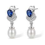 D'Joy - Kyanite, Fresh Water Pearl & White Zircon Dangling Earring with Push Post in Platinum Overlay Sterling Silver 6.50 Ct._8689022_3