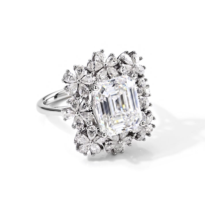 TLV- D'Joy - Moissanite Blooming Floral Cocktail Ring in Rhodium Overlay Sterling Silver 6.90 Ct. 8689510 1