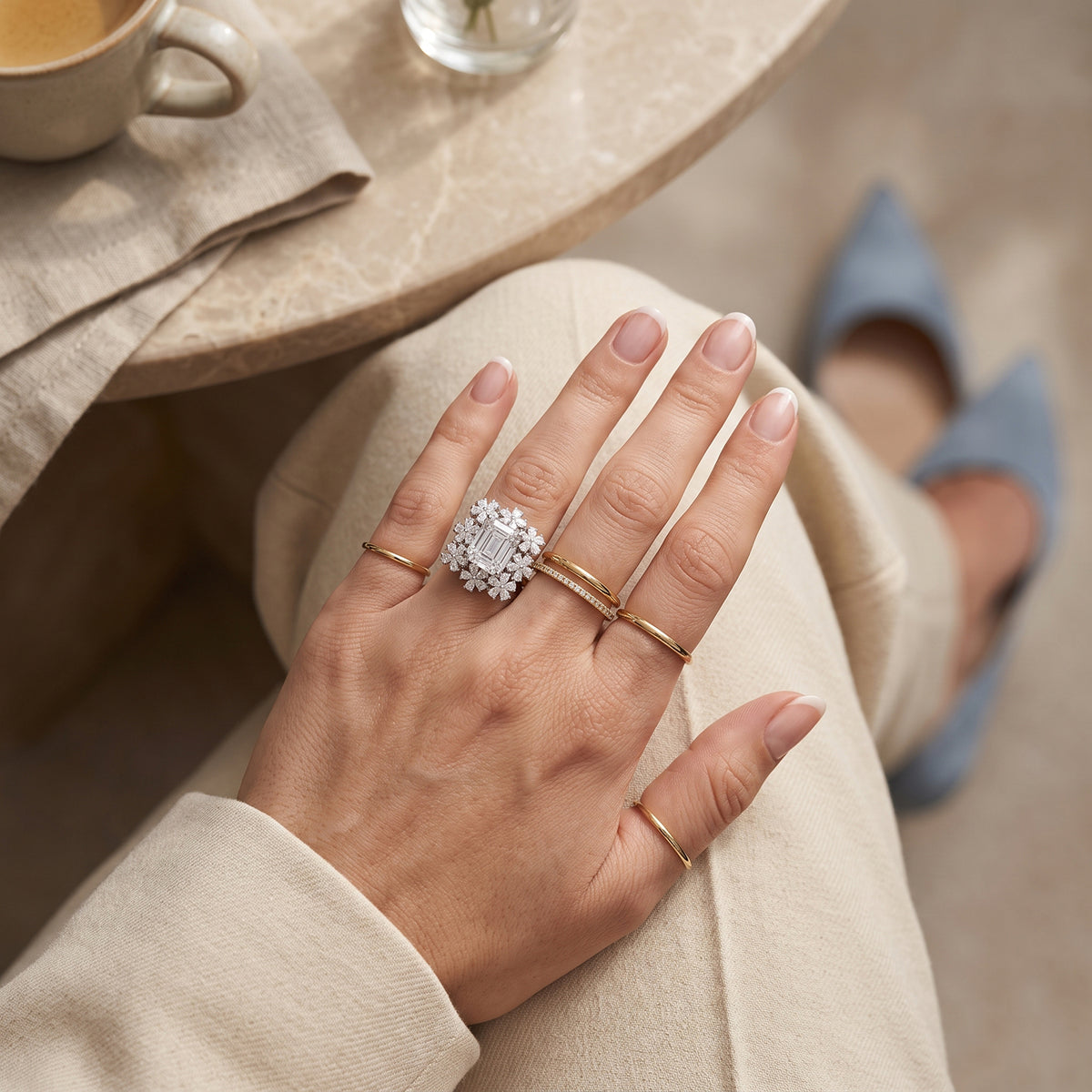 TLV- D'Joy - Moissanite Blooming Floral Cocktail Ring in Rhodium Overlay Sterling Silver 6.90 Ct. 8689510 3
