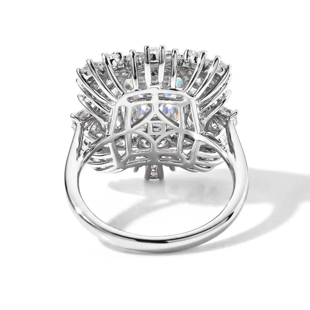 D'Joy - Moissanite Blooming Floral Cocktail Ring in Rhodium Overlay Sterling Silver 6.90 Ct._8689510_4