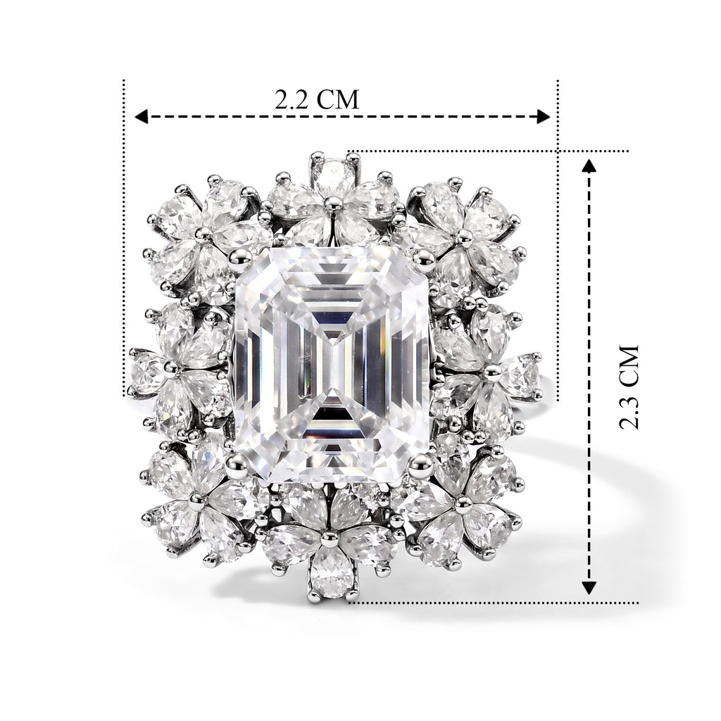 D'Joy - Moissanite Blooming Floral Cocktail Ring in Rhodium Overlay Sterling Silver 6.90 Ct._8689510_5