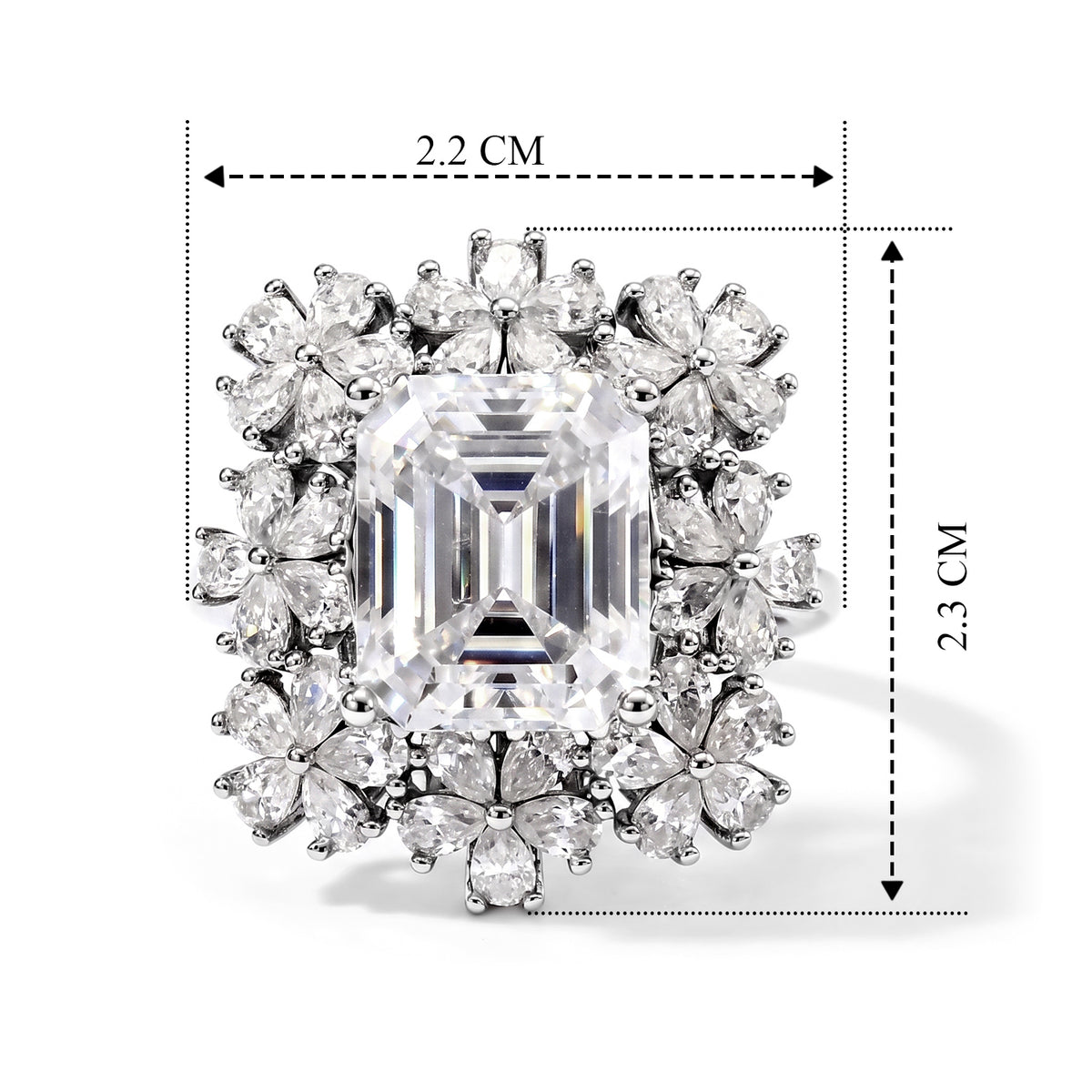 TLV- D'Joy - Moissanite Blooming Floral Cocktail Ring in Rhodium Overlay Sterling Silver 6.90 Ct. 8689510 6