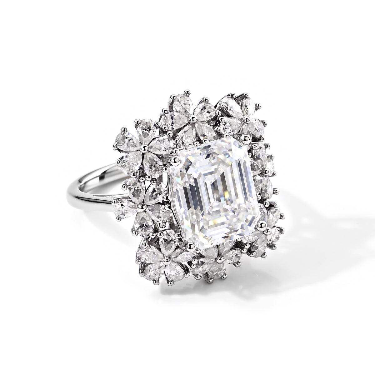 D'Joy - Moissanite Blooming Floral Cocktail Ring in Rhodium Overlay Sterling Silver 6.90 Ct. V32728269 0