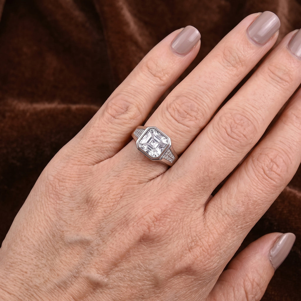 D'Joy - Moissanite Signet Ring in Rhodium Overlay Sterling Silver 4.90 Ct._8689587_1