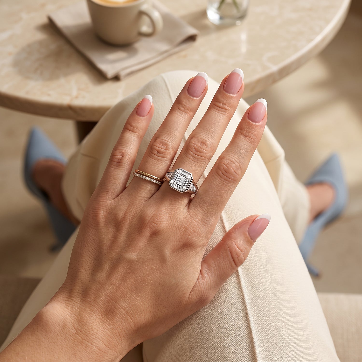 D'Joy - Moissanite Signet Ring in Rhodium Overlay Sterling Silver 4.90 Ct. 8689587 2