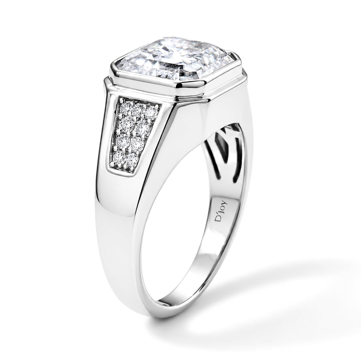 D'Joy - Moissanite Signet Ring in Rhodium Overlay Sterling Silver 4.90 Ct. 8689587 3