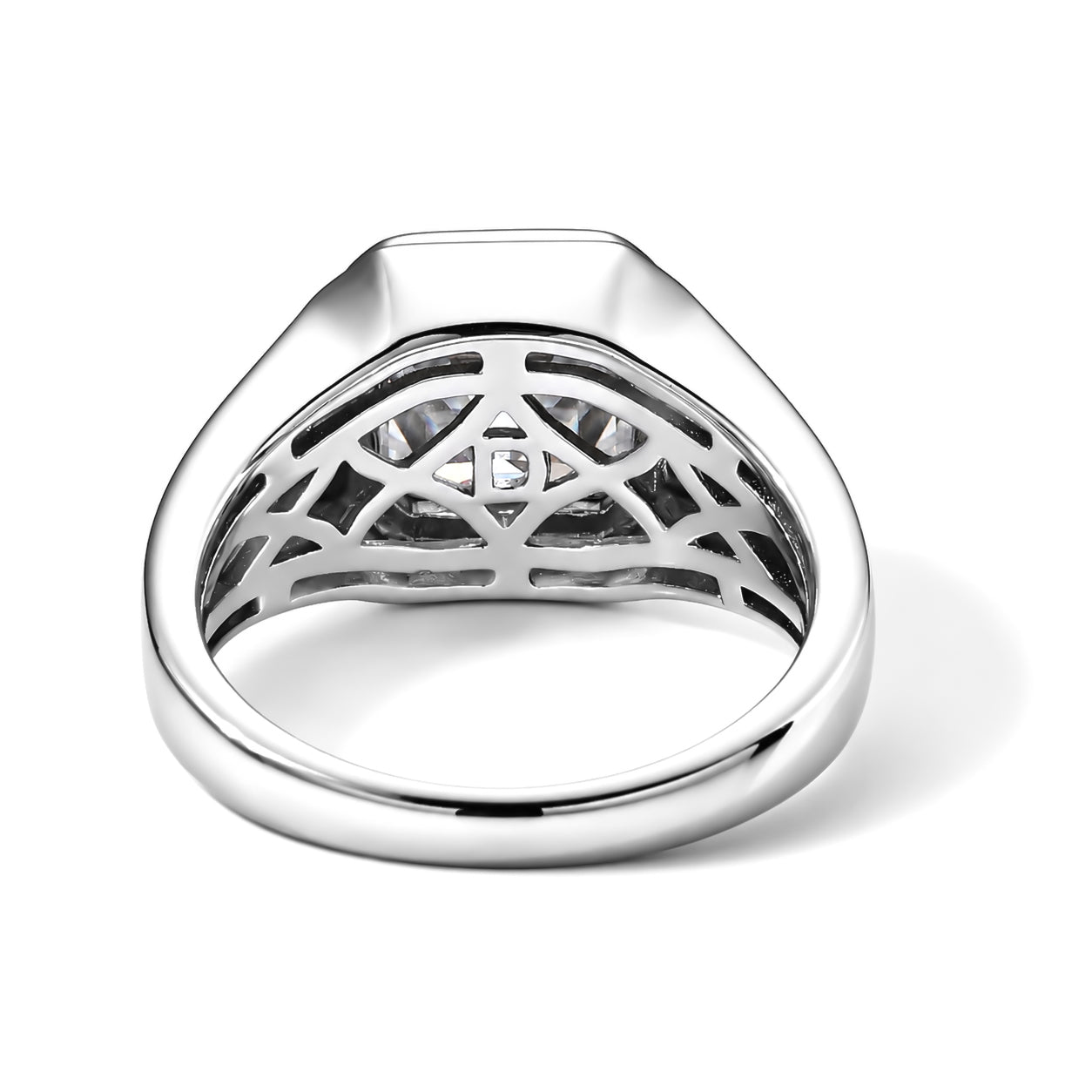 D'Joy - Moissanite Signet Ring in Rhodium Overlay Sterling Silver 4.90 Ct. 8689587 4