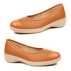 Womens Alice Laser Cut Perforated Slip-On Ballet Flat Shoes (Size 3) - Tan_8689790