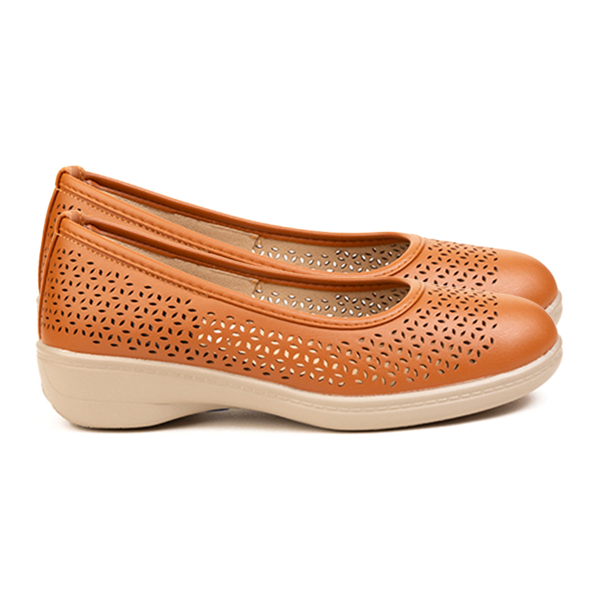 Womens Alice Laser Cut Perforated Slip-On Ballet Flat Shoes (Size 8) - Tan 8689790 1
