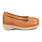 Womens Alice Laser Cut Perforated Slip-On Ballet Flat Shoes (Size 3) - Tan_8689790_1