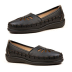 Womens Effie Petal Laser Cut-Out Stitch Detail Slip On Moccasins Loafers (Size 3) - Black_8689832