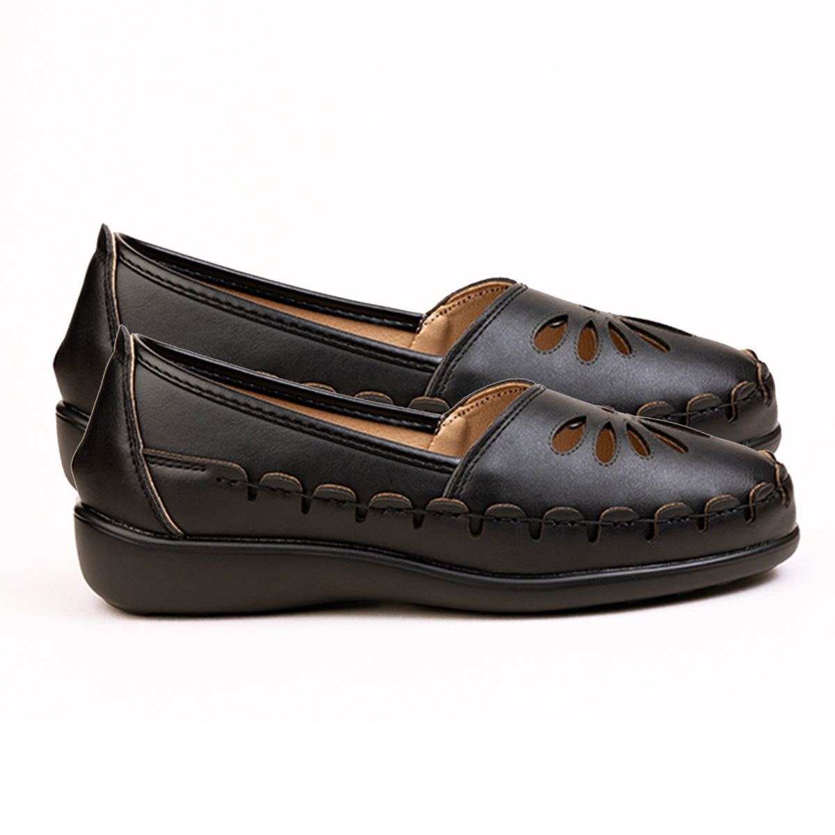 Womens Effie Petal Laser Cut-Out Stitch Detail Slip On Moccasins Loafers (Size 5) - Black V32622071 1