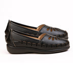 Womens Effie Petal Laser Cut-Out Stitch Detail Slip On Moccasins Loafers (Size 5) - Black_8689834_1