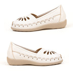 Womens Effie Petal Laser Cut-Out Stitch Detail Slip On Moccasins Loafers (Size 6) - White_8689841