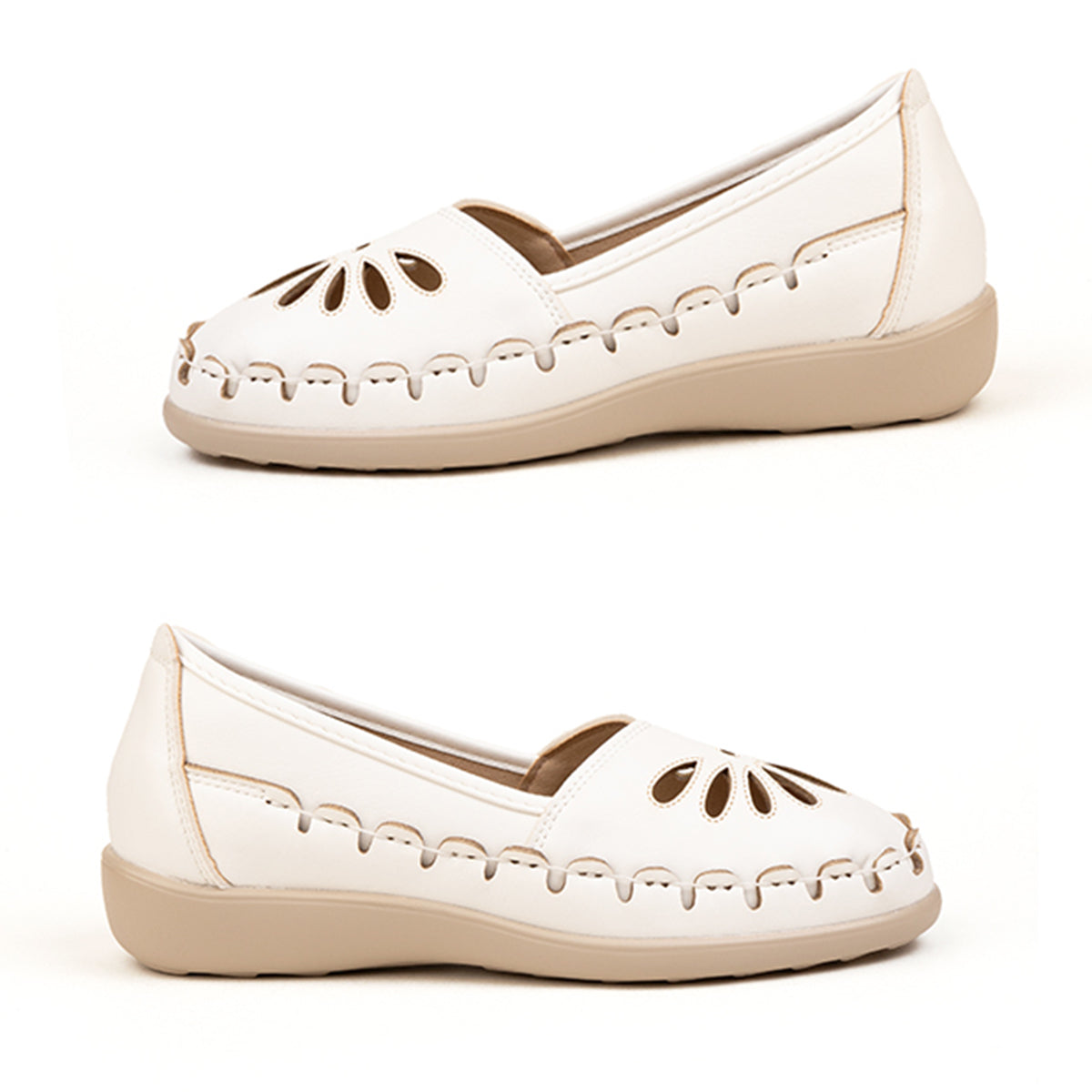 Womens Effie Petal Laser Cut-Out Stitch Detail Slip On Moccasins Loafers (Size 6) - White V32623014 0
