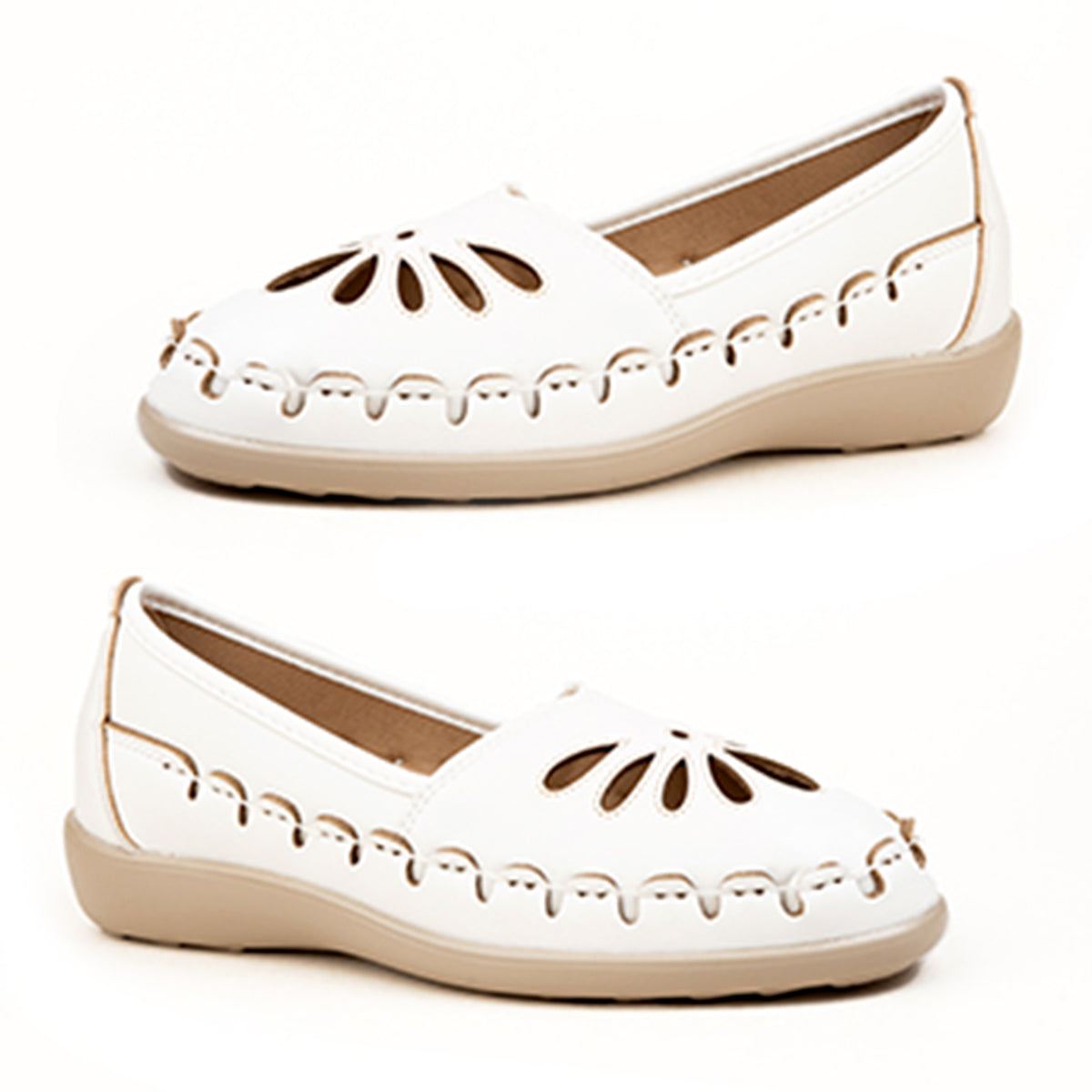 Womens Effie Petal Laser Cut-Out Stitch Detail Slip On Moccasins Loafers (Size 6) - White V32623014 1