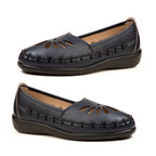 Womens Effie Petal Laser Cut-Out Stitch Detail Slip On Moccasins Loafers (Size 6) - Navy_8689847