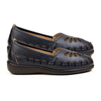 Womens Effie Petal Laser Cut-Out Stitch Detail Slip On Moccasins Loafers (Size 6) - Navy_8689847_1