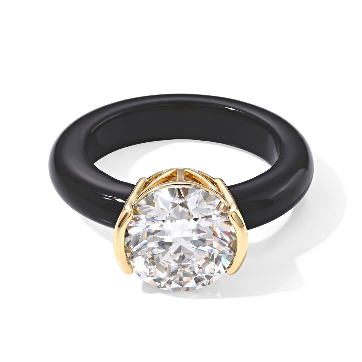 D'Joy - Moissanite &amp; Black Jade Solitaire Ring in Yellow Gold Plated Sterling Silver 14.60 Ct. 8690236 0