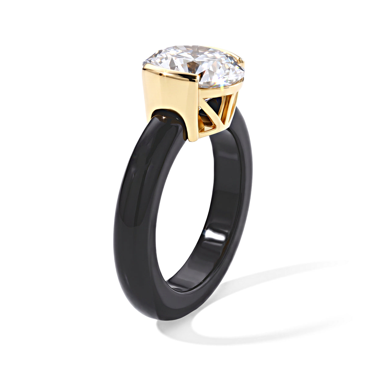 D'Joy - Moissanite &amp; Black Jade Solitaire Ring in Yellow Gold Plated Sterling Silver 14.60 Ct. 8690236 3