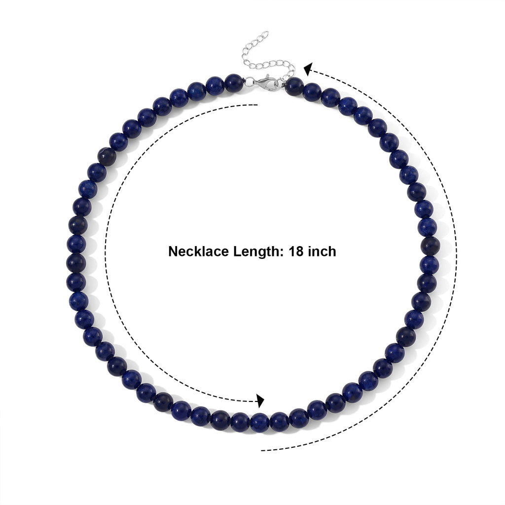 D'Joy - Lapis Lazuli Beads Necklace (Size - 18+2 Ext) in Rhodium Overlay Sterling Silver 229.05 Ct._8690293_3