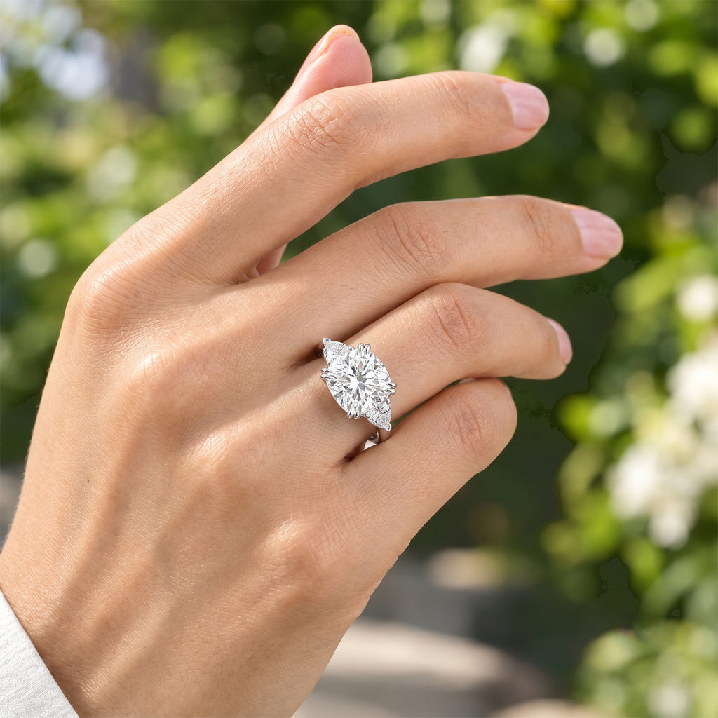 D'Joy Moissanite Main Stone With Side Stone Ring in Rhodium OverlaySterling Silver  5.950  Ct._8690294_1