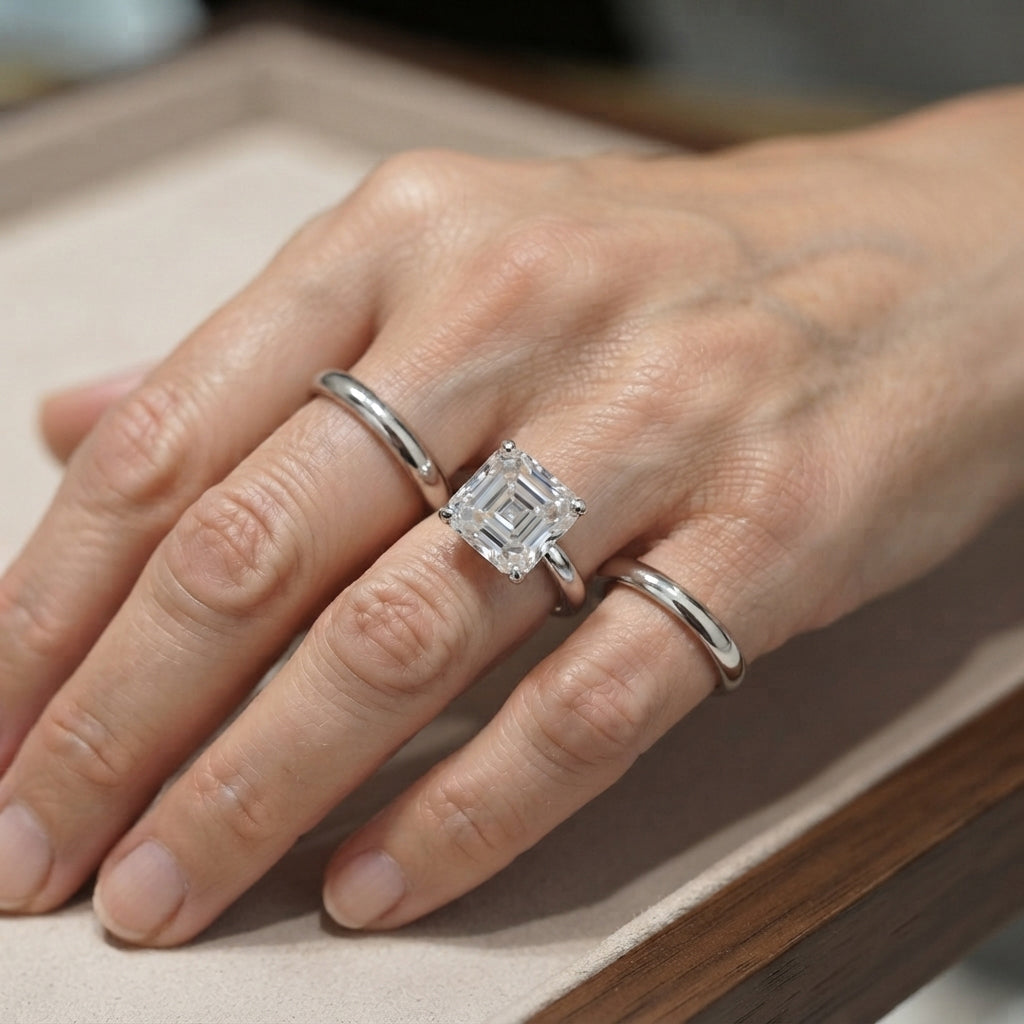 D'Joy Moissanite Solitaire Ring in Rhodium OverlaySterling Silver  12.300  Ct. 8690349 2