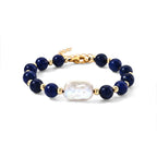 Lapis Lazuli & White Keshi Pearl Adjustable Beads Bracelet (Size - 7+2 Ext) 40.00 Ct._8690358