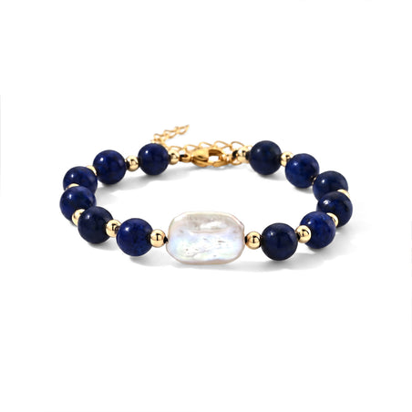Lapis Lazuli &amp; White Keshi Pearl Adjustable Beads Bracelet (Size - 7+2 Ext) 40.00 Ct. 8690358 1