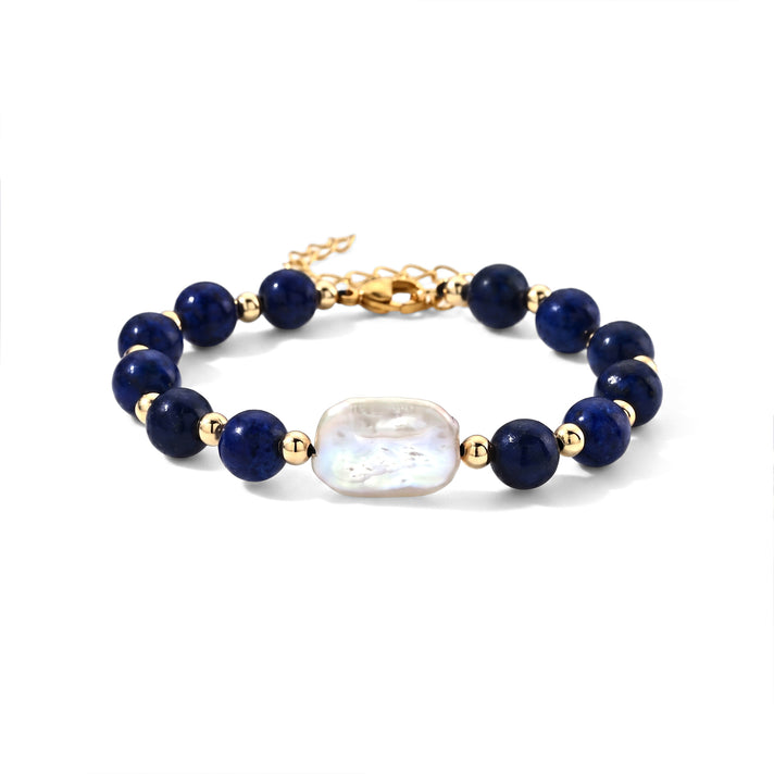 Natural Lapis Lazuli &amp; Natural White Keshi Pearl Adjustable Beads Bracelet (Size - 7-2 Ext) 40.00 Ct. 8690358 1