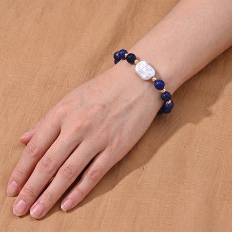 Lapis Lazuli &amp; White Keshi Pearl Adjustable Beads Bracelet (Size - 7+2 Ext) 40.00 Ct. 8690358 2