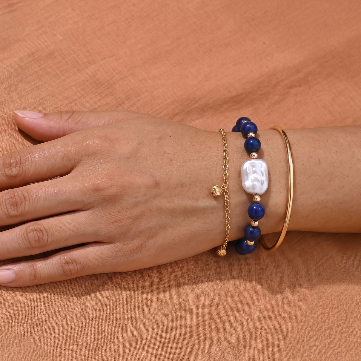 Lapis Lazuli &amp; White Keshi Pearl Adjustable Beads Bracelet (Size - 7+2 Ext) 40.00 Ct. 8690358 3