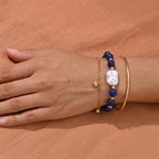Lapis Lazuli & White Keshi Pearl Adjustable Beads Bracelet (Size - 7+2 Ext) 40.00 Ct._8690358_2